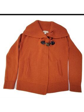 MICHAEL KORS Women's ORANGE WOOL BLEND TOGGLE KNIT CHUNKY Cardigan Sweater S